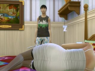 Giapponese figlio scopa giapponese mamma shortly dopo dopo compartecipazione il stesso letto