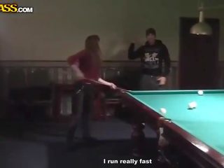 Concupiscent Waitress At Billiards Gets Naked And Blowjob
